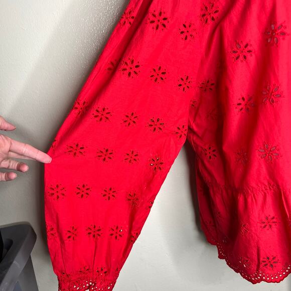 NWT Madewell Eyelet Peplum Top 3X Plus Size Red Scalloped Keyhole Versatile Chic - Picture 5 of 10